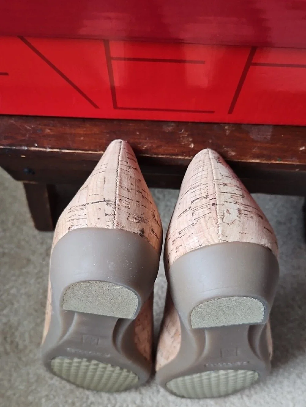 AEROSOLES Beige Cork Peep-Toe Wedge Heels